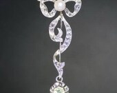 RESERVED Antique Art Nouveau necklace pendant diamonds pearl knot shaped 18k gold