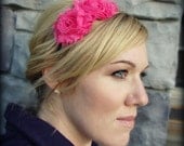Adult Headband in Hot Pink, Shabby Chic Flower for Girls and Women
