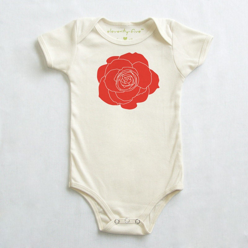 Red Rose Organic Onesie in Natural
