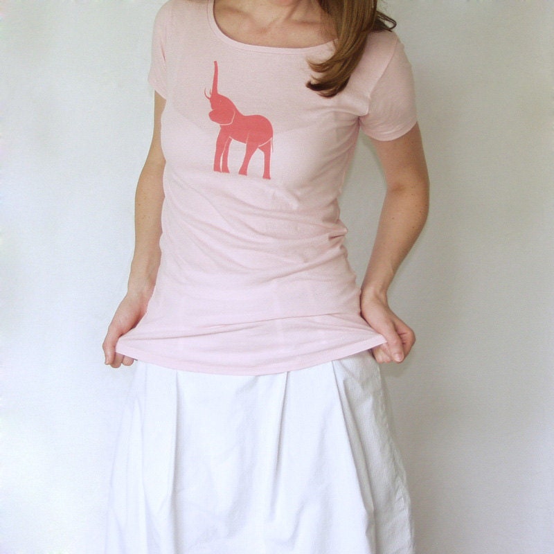 Pink Elephant Organic Alternative Apparel Tshirt Tee Shirt Scoop Neck Top Earth Pink Ribbon
