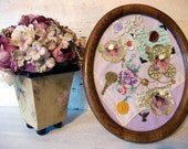 Victorian Embroidered Handkerchief Framed Altered Art Mixed Media Vintage Inspired Collage Cottage Chic Farmhouse Decor