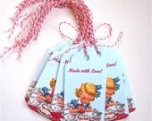 Hang Tags, Made with Love, Girl Decorating Cake, Set of 12 Retro Vintage Inspired Favor Gift Tags