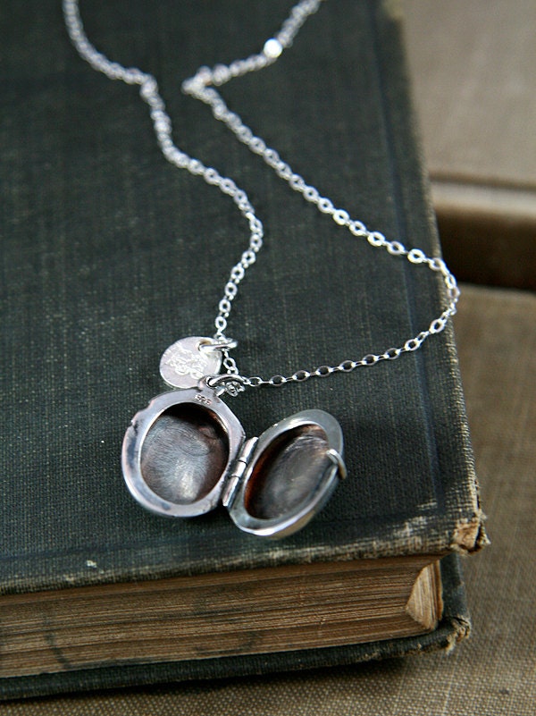 Sterling Silver Locket Necklace, Vintage Pendant Personalized Hand Stamped Initial Charm - Everyday Heirloom
