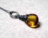 Citrine Necklace Golden Citrine Gemstone Wire Wrapped in Sterling Silver November Birthstone