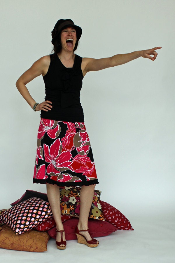 Hibiscus Skirt, Stretch Cotton Sateen A-line Skirt with Ruffle Detail