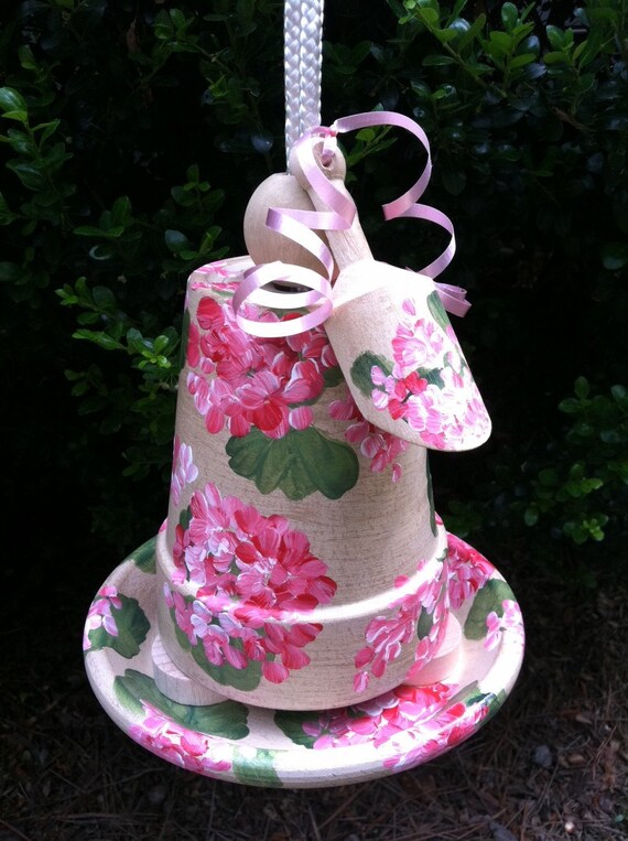 Items similar to Bird Feeder Self Feeding Hand Painted Geranium "Birdie