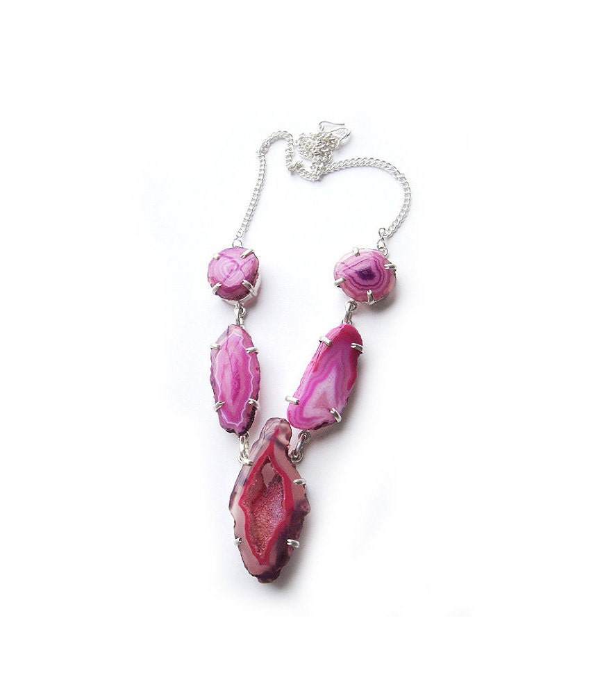 One of a Kind Hot Pink Druzy Necklace