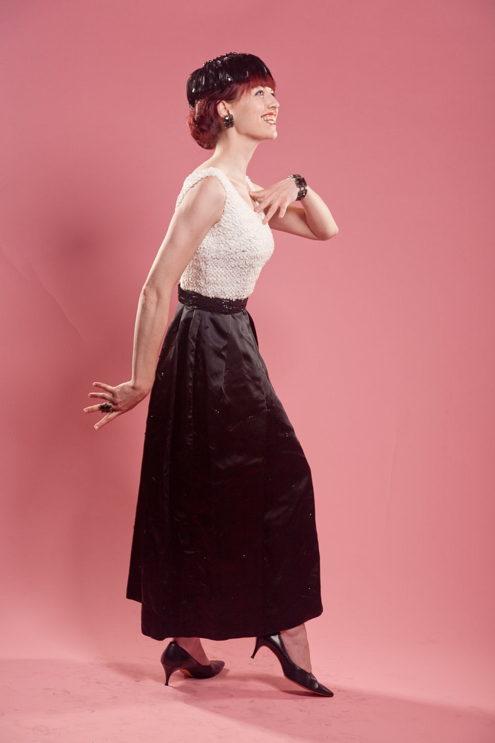 Vintage 1960s Cocktail Dress Black & White Ball Gown Formal Fashions