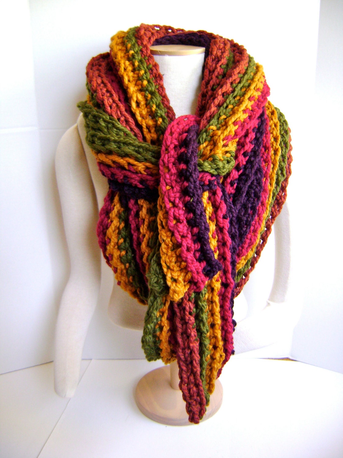 Crochet Scarf Cowl - ON SALE 68 reg 115 - Mile Long - Super Chunky - Super Chic Luxury Item