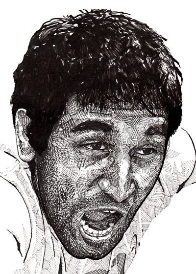 Custom Hand-Drawn Bluemovers Portrait, 5" x 7" (Black & White w/ Highlight Color)