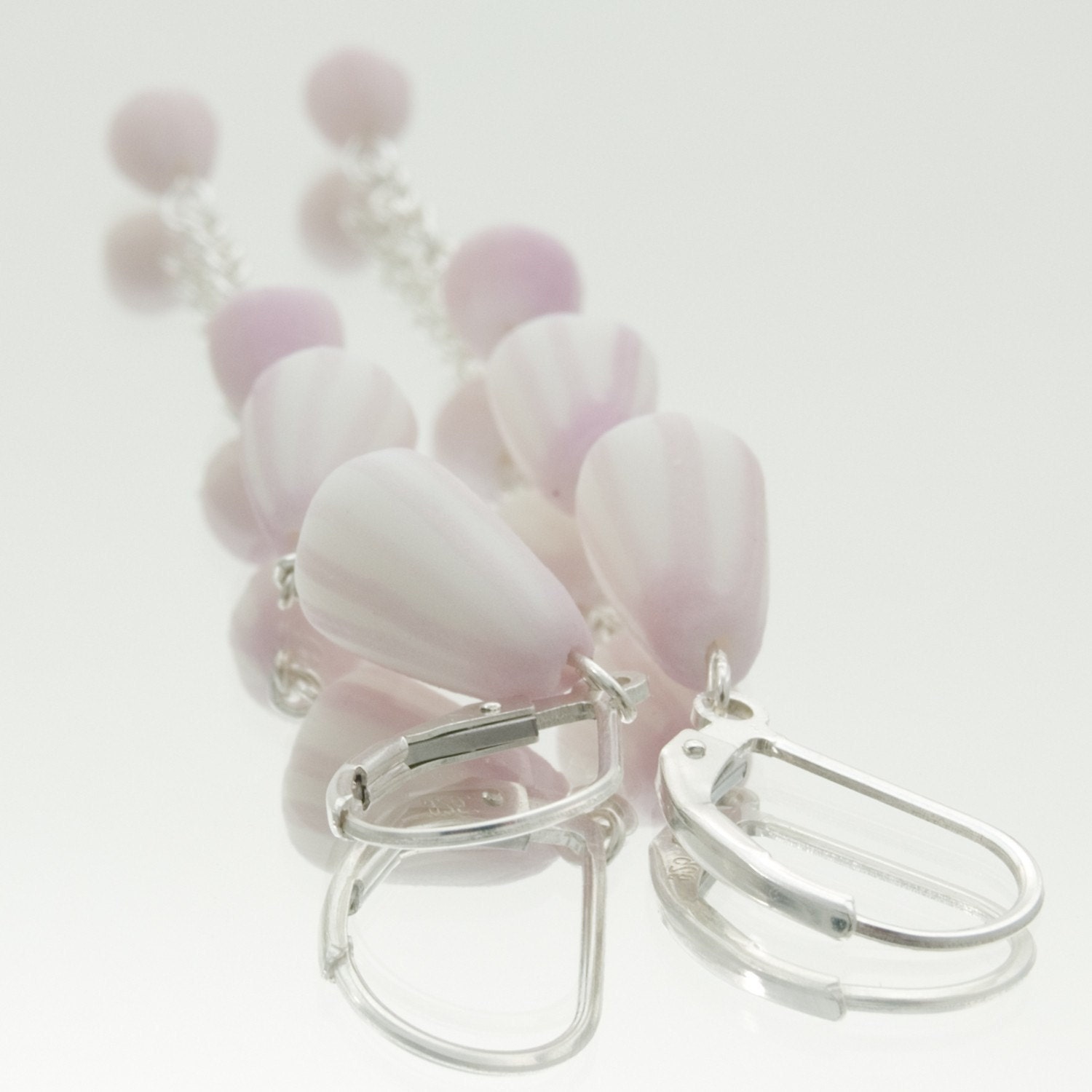 Earrings Dangle , Cote d'Azur Purple Dangle Earrings With Porcelain  Beads  And Silver Continental Earwire