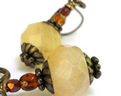 Cream Champagne Vintage Style Czech Glass Earrings Antique Gold Earrings Light Golden Smoky Brown Earrings