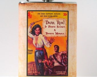 DRINK RUM 8 Ounce Flask Funny Vintage Pulp Cover Handmade by Kitschville