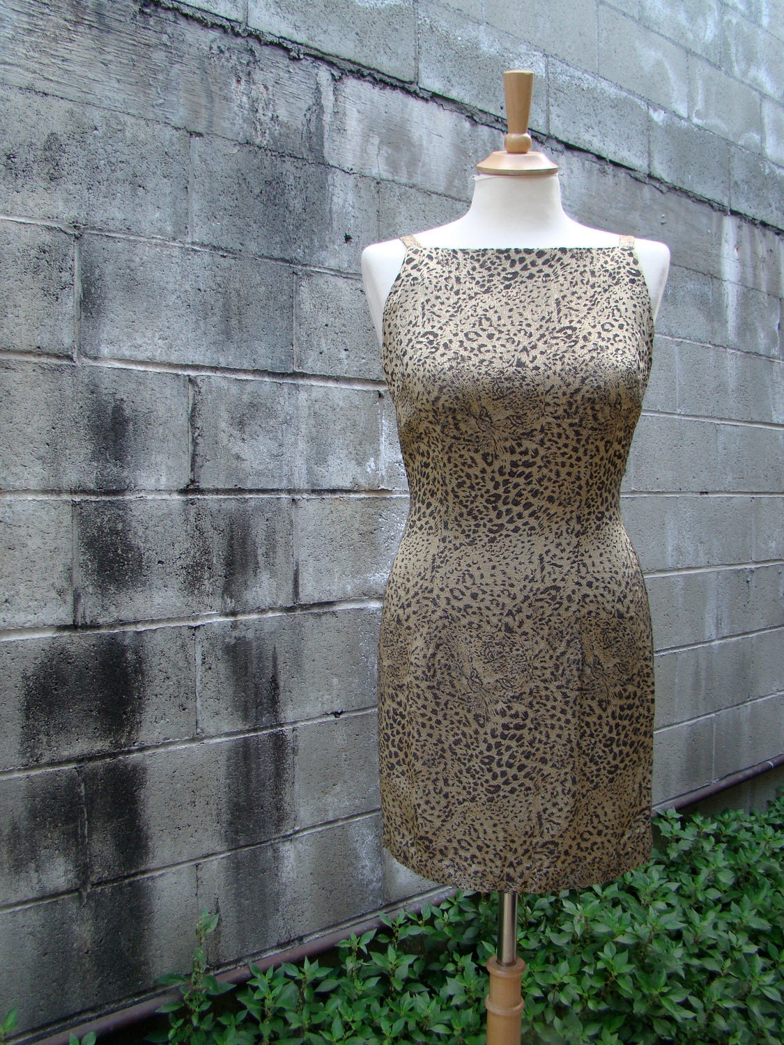 Vintage 80s / Leopard Print / Spaghetti Strap / Mini Dress / SMALL