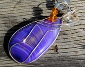Purple Onyx Agate Wire Wrapped Sterling Silver Pendant with Amber Chips