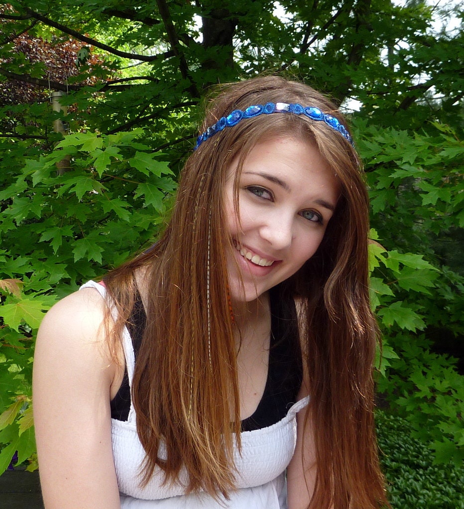 Royal Blue Headband Jewels and Gems for Women and Teens Boho Ribbon Headband by Jill's Boutique