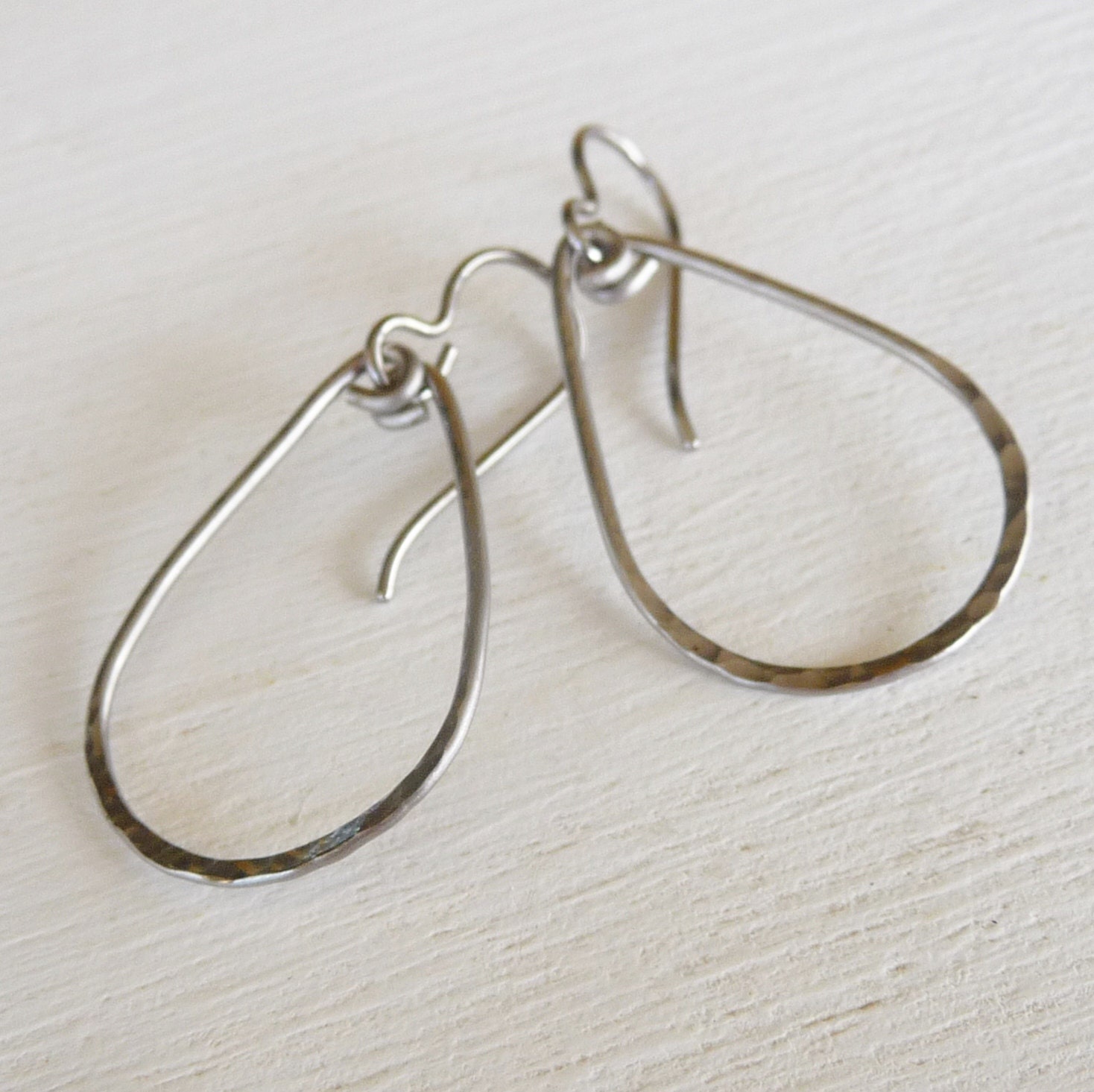 Niobium Teardrop Earrings Silver Grey Color, Hypoallergenic Nickel Free Niobium Earrings For Sensitive Ears