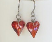 Red Heart Earrings, Wire Wrapped Niobium Earrings for Sensitive Ears, Valentine's Day, Love Heart , Hypoallergenic Nickel Free Earring