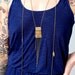 Geometric Brass Rectangle Necklace With Vintage Bullet Charms 1A04