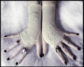 Niamh Lace Fingerless Gloves - Soft Ivory Cream Chantilly Floral - Wedding Gothic Regency Tribal Bellydance Goth Austen Bridal Fetish Gypsy
