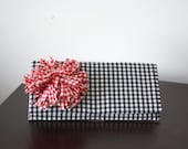 Clutch Checked Black and White Clutch with Red Rose Handmade Mothers Day Gift