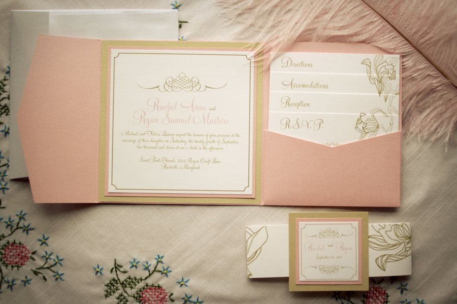 Pink Orchid Wedding Invitation - As Seen on The Wedding Chicks Blog - Pocketfold Sample