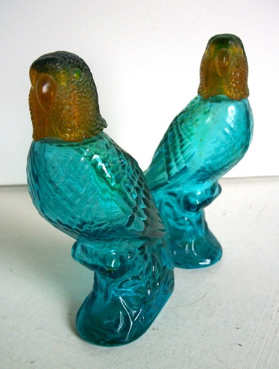 Pair of Vintage Avon Perfume Island Parakeet Bottles