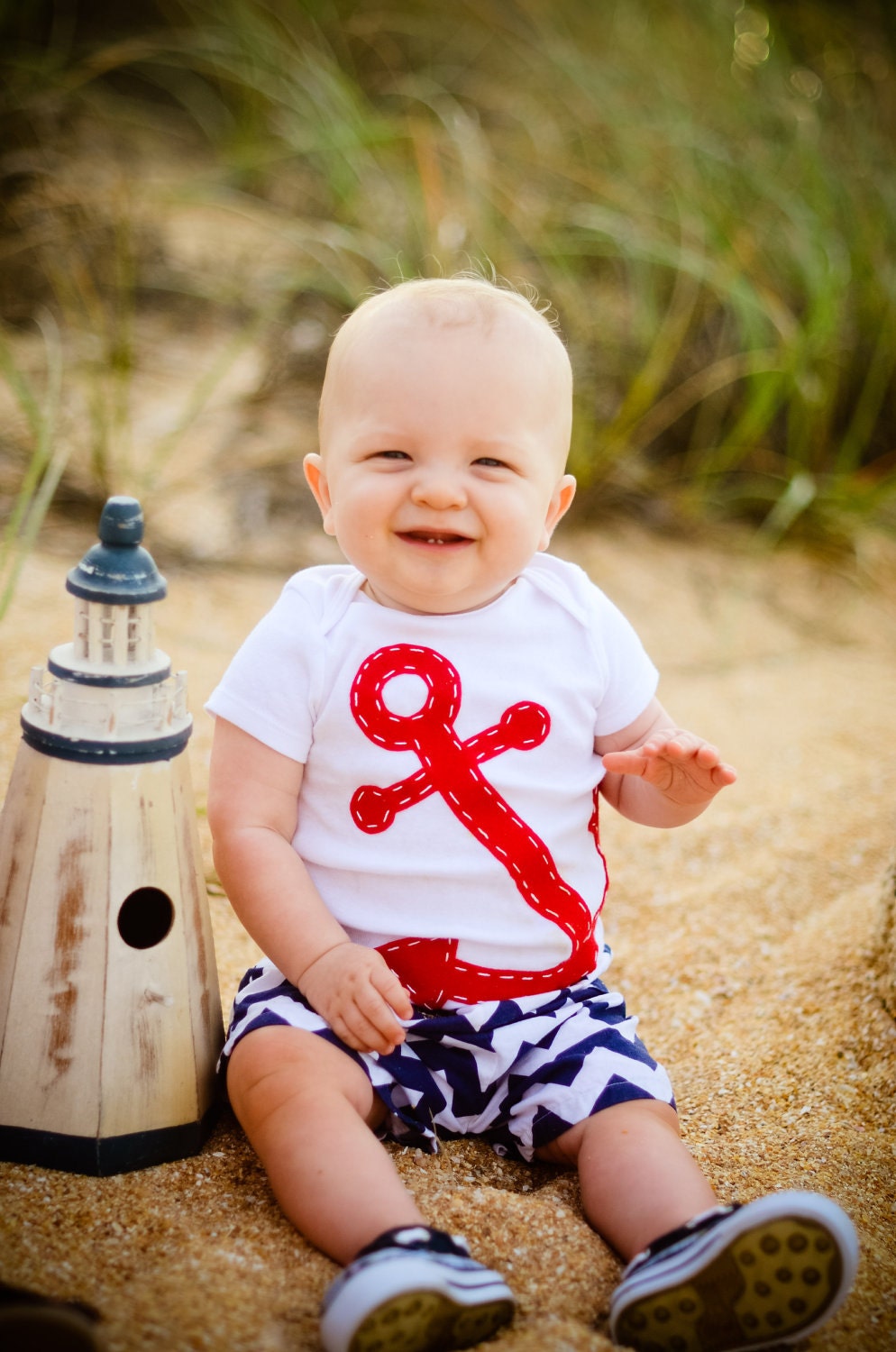 Red Anchor Bodysuit /  Natuical Baby Gift