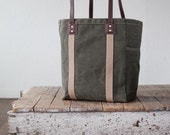 No. 105 Utility Tote in Olive Waxed Canvas & Brown Leather