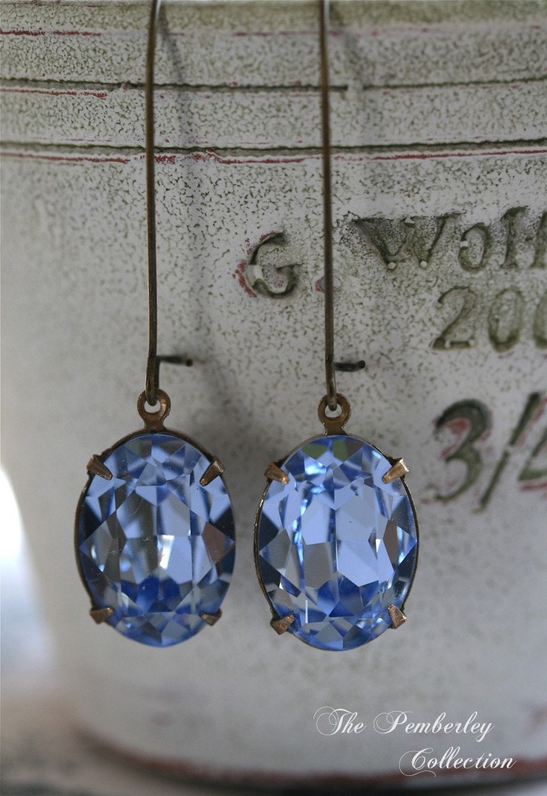 Swarovski Crystal Earrings, Estate Style Earrings, Sapphire