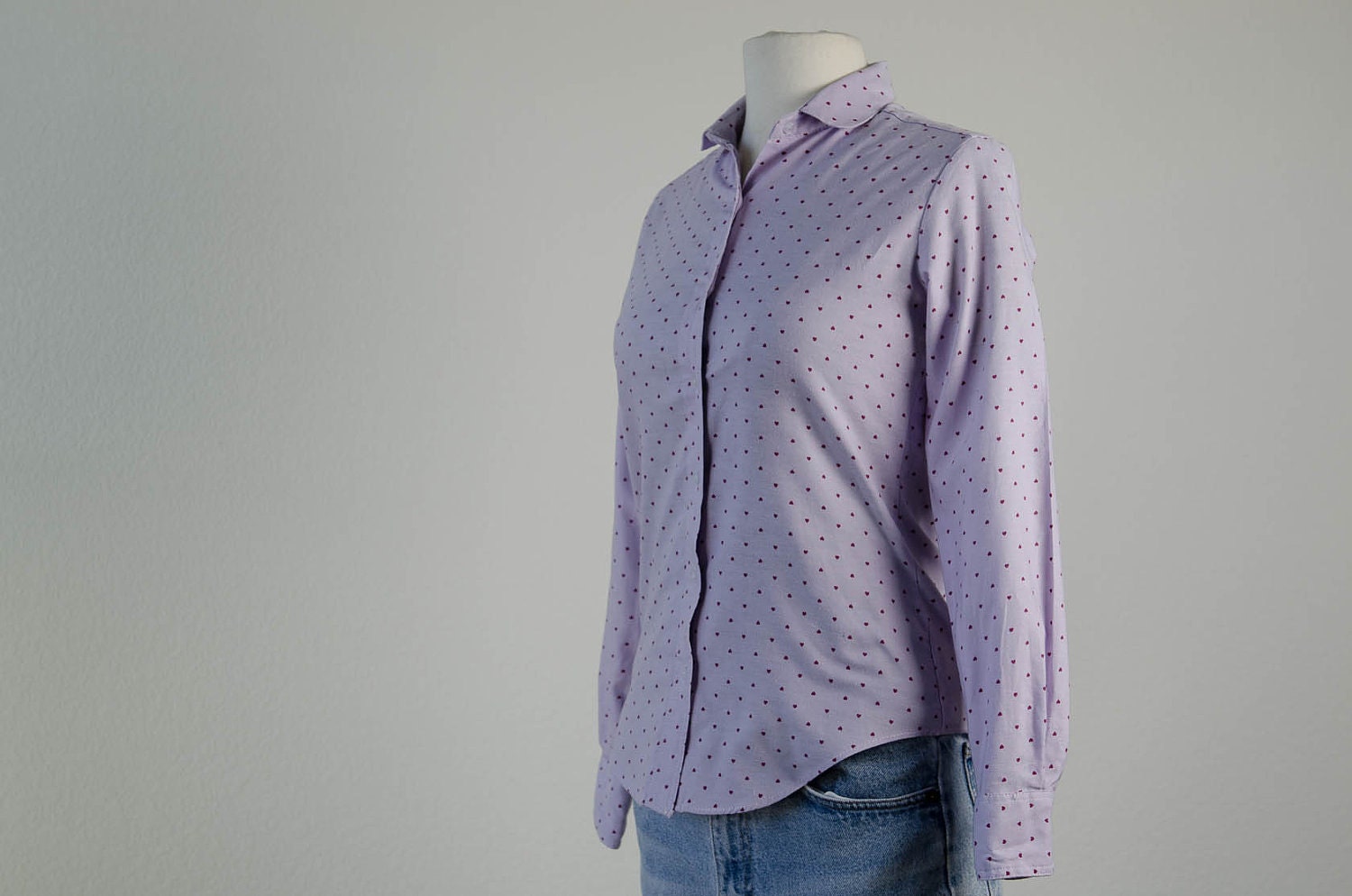 vintage 1980s lavender and purple heart button up blouse small
