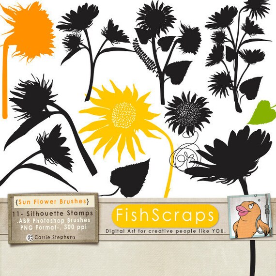 SunFlower Silhouettes - Flower Clip Art - Digital Stamps - PNG & Photoshop Brushes Il_570xn