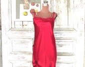 SALE / Upcycled Red Roses Slip Dress in Crimson Red - Womens Upcycled Clothing - Women Party Dress