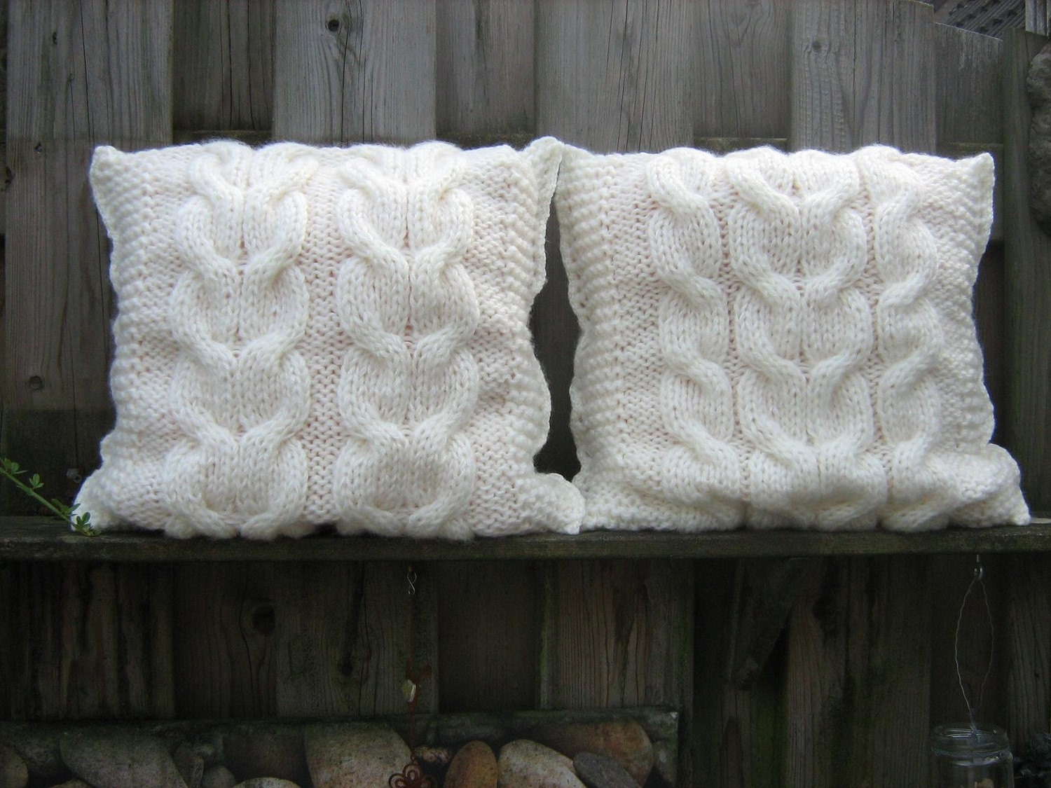 15.5 inch Pillows, Luxury Braid and Cable Pillow Covers, Knit Pillow Cases, Set of two - Ivory White