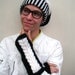 Cable Fingerless Gloves, Long, Hand Knit for Men and Women - Black and White