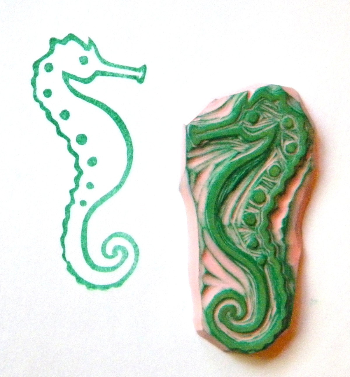 Seahorse hand carved rubber stamp