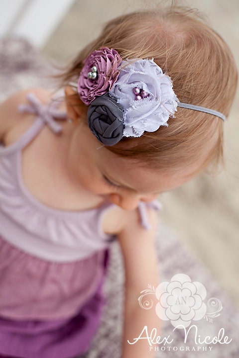 Starlit Night - Ava ruffled ribbon rosette and chiffon flower headband