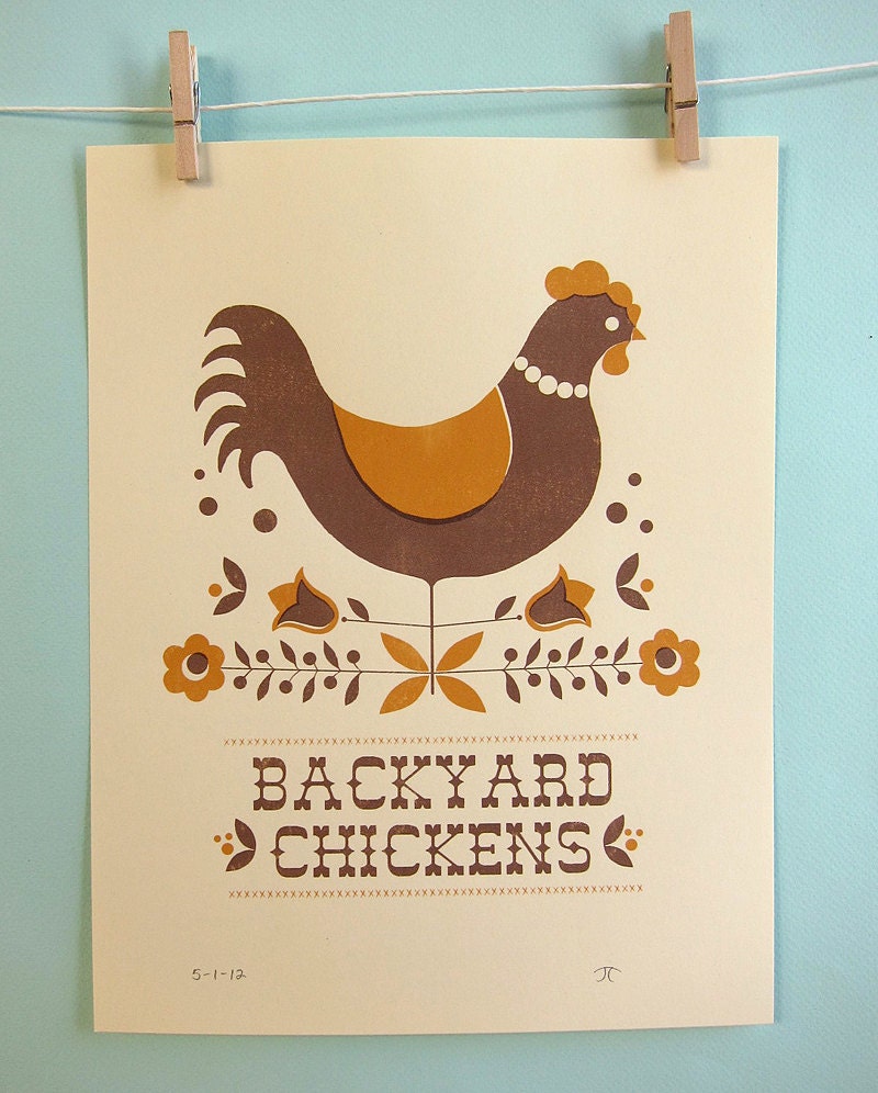 Backyard Chickens in Orange Print
