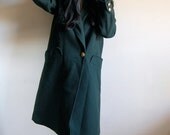 Vintage Wool Coat - Forest Green Wool Blend Jacket with Gold Buttons - Size Medium/Large