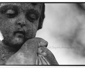 Film Photograph - Black and White - Cemetery -  Angel Baby - Gothic - Cherub - 11 x 14 Paper - Fine Art Photography