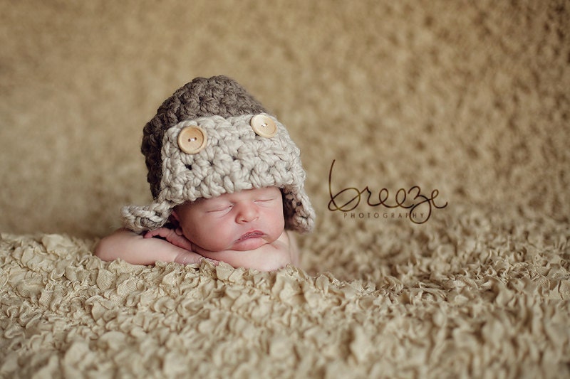 Crochet Baby Boy Hat - Newborn Baby Boy Knit Hat - Newborn Aviator Bomber Hat - Crochet Baby Beanie