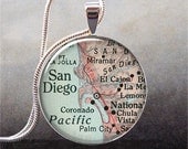 Vintage San Diego map pendant, San Diego necklace resin pendant, San Diego jewelry