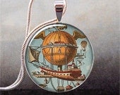 La Minerve Hot Air Balloon pendant, Steampunk jewelry, Steampunk necklace charm,