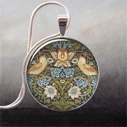 William Morris The Strawberry Thief art pendant charm, William Morris jewelry