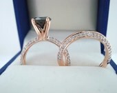 2.56 Carat 14K Rose Gold Fancy Black & White Diamonds Engagement Ring Wedding Band Sets Micro Pave HandMade