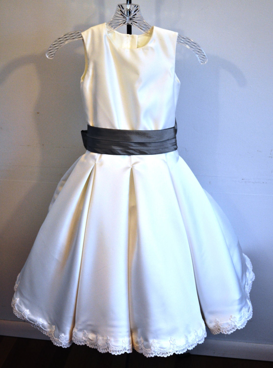 Flower Girl  Dress First Communion satin and lace custom made to order