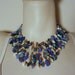 Vintage Statement Necklace and Clip On Earring Set Blue Shell Cluster Multi Strand
