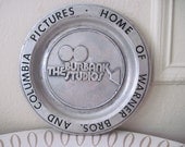 1970s mod THE BURBANK STUDIOS Metal Souvenir Plate - Film Reel Wall Hanging - vintage Hollywood, California Television Studio Art
