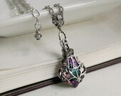 Mariah Aged Silver and Swarovski Necklace - Purple - Aqua - Pink - Rainbow - Victorian - Nouveau - Summer - Wedding - Bridal