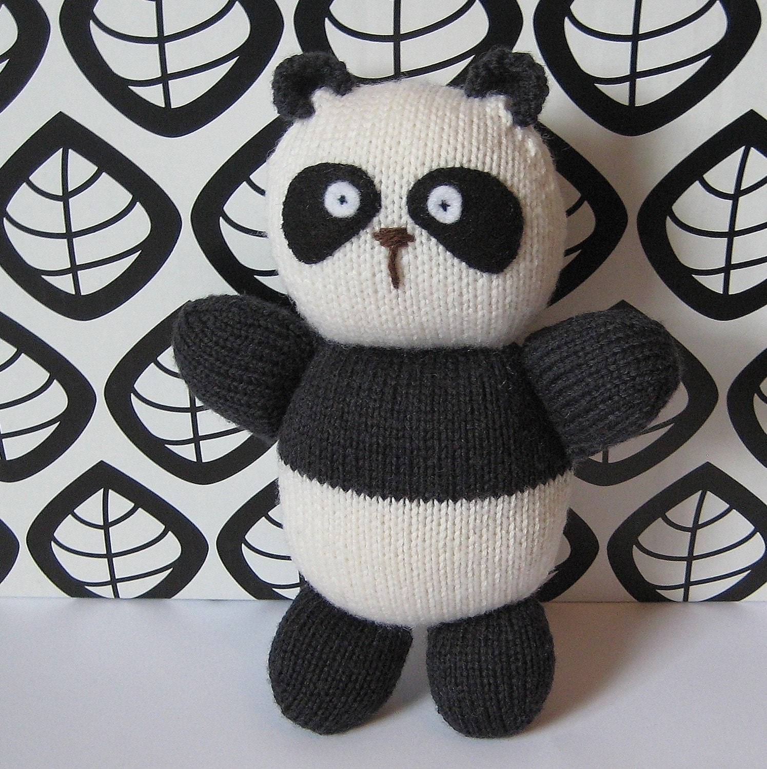 Oreo Panda bear toy animal easy to knit PDF knitting pattern by Amanda Berry